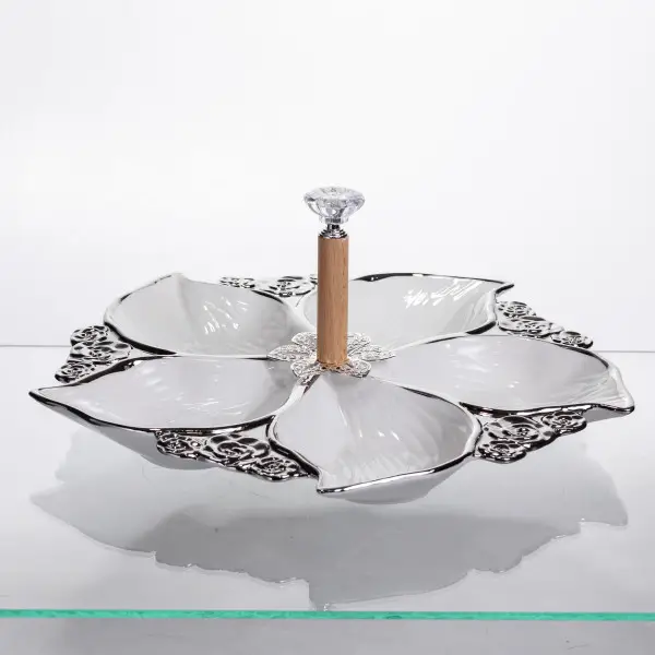 Менажниця для сервірування Yiwu порцелянова на 5 секцій 30 см Сріблястий (147-107- 918-44S) - фото 2 Менажниця для сервірування Yiwu порцелянова на 5 секцій 30 см Сріблястий (147-107- 918-44S) - фото 2