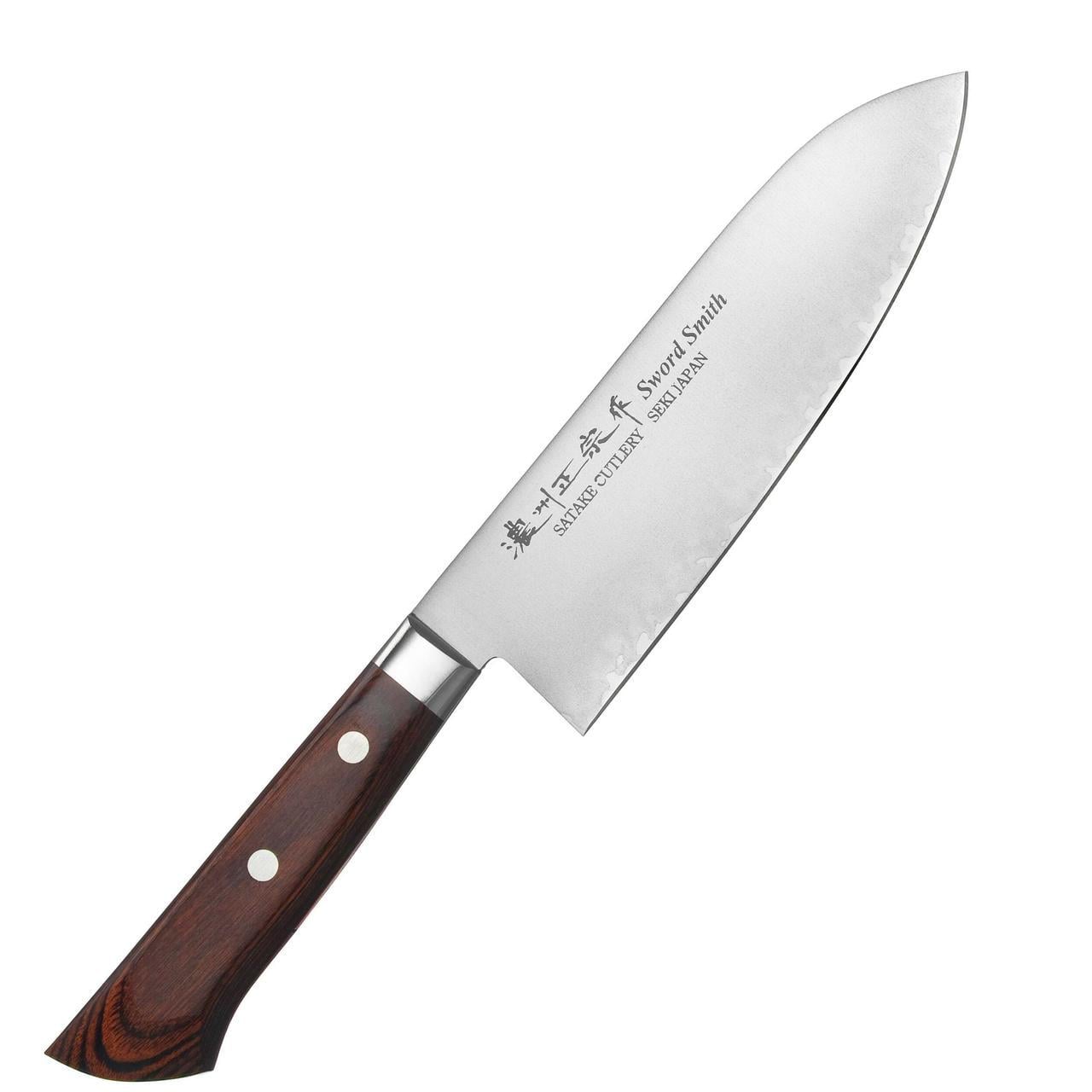 Шеф-ніж японський кухонний Сантоку Satake Mahogany штампований 60 HRC нержавіюча сталь 170 мм Коричневий