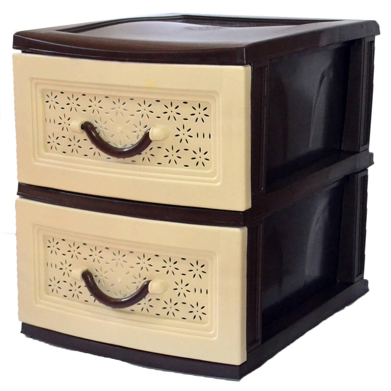 Комод разборной Life пластиковый ажурный на 2 ящика Коричневый/Бежевый (2-11-D0964)