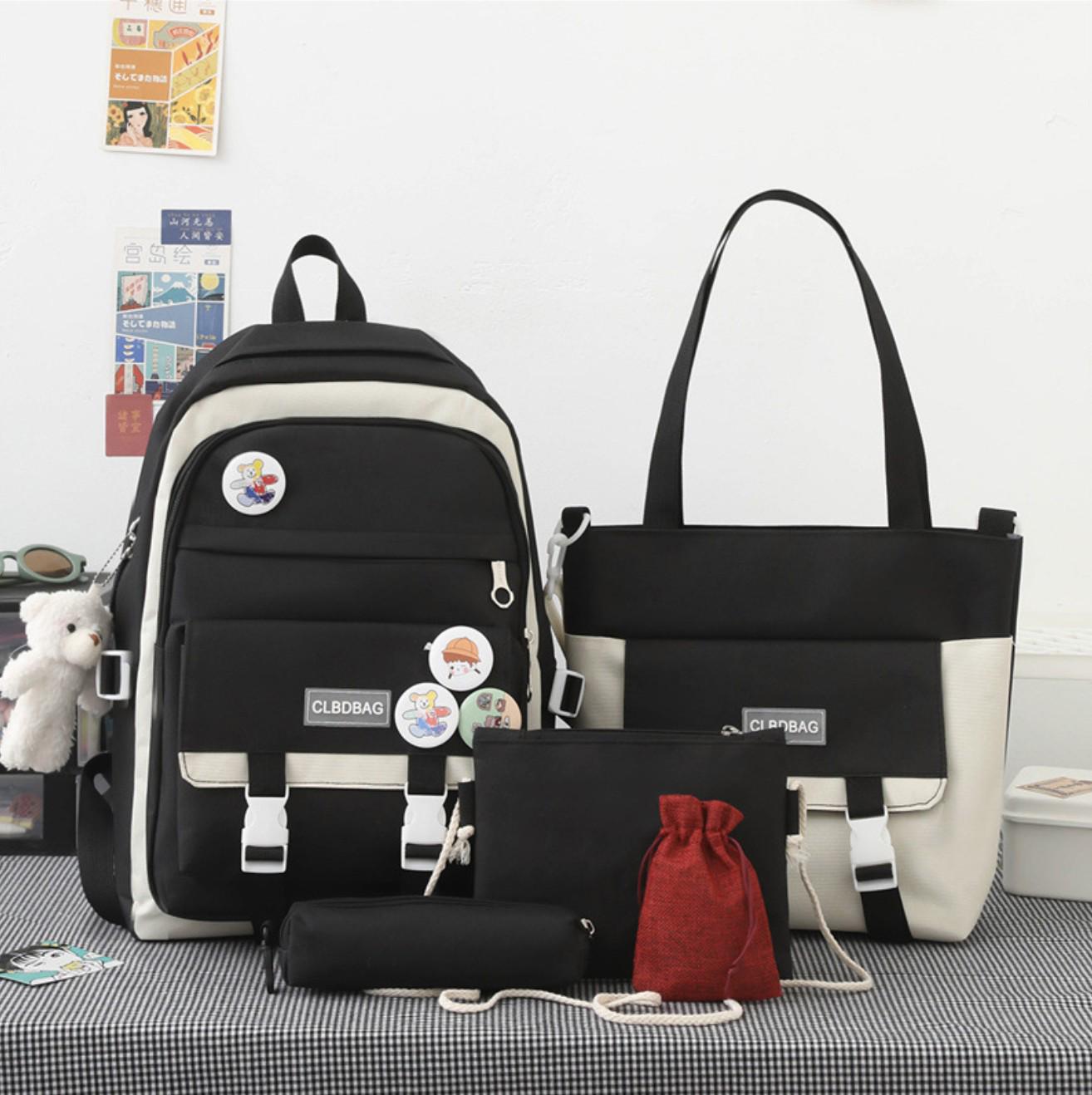 Рюкзак школьный для девочки CLBD BAG 5в1 шоппер/пенал/сумочка/кошелек Черно-белый (DR016330)