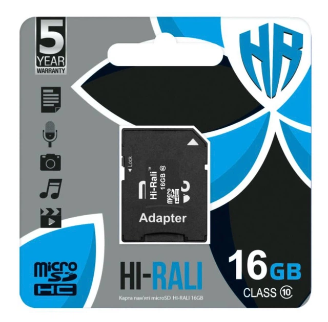 Карта памяти Micro SD 16Gb 10+adapter Hi-Rali UHS-I Black (м00231)