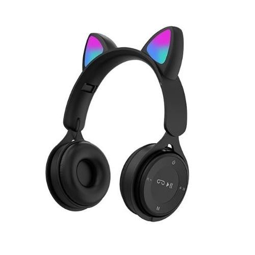 Наушники беспроводные с ушками и подсветкой Wireless Bluetooth Cat Y-08 Черный - фото 1