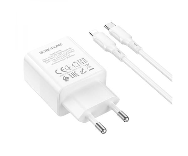 Устройство зарядное сетевое Borofone BA77A Insightful Type-C PD 30W/QC 3.0 Type-C to Lightning White - фото 4