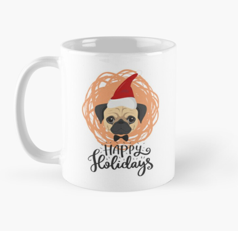 Чашка керамическая с принтом Happy holidays Мопс новогодний 330 мл Белый Чашка керамическая с принтом Happy holidays Мопс новогодний 330 мл Белый