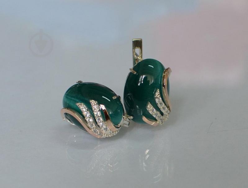 Серьги Sil из серебра с золотом 149s-1 Зеленый (Sil-1100)