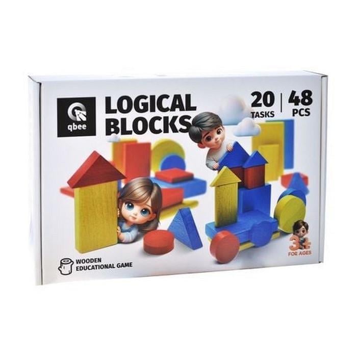 Игрушка для малышей Qbee Логические блоки Дьенеша деревянные 48 элементов 28х18 см с заданиями (ID-180-D-395)