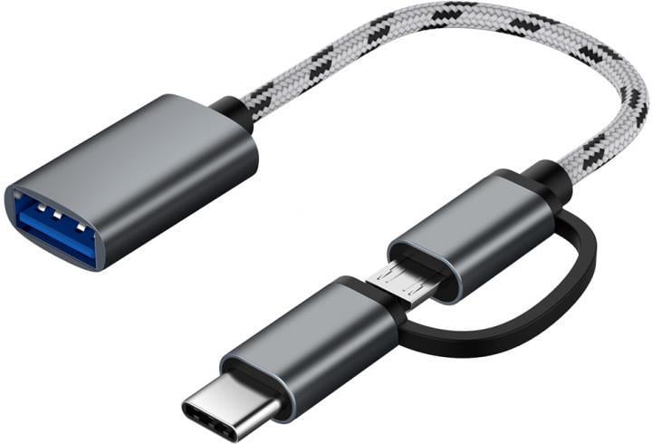 Адаптер OTG XoKo AC 150 2 в 1 USB 3,0 MicroUSB & USB Type C з кабелем Space Grey