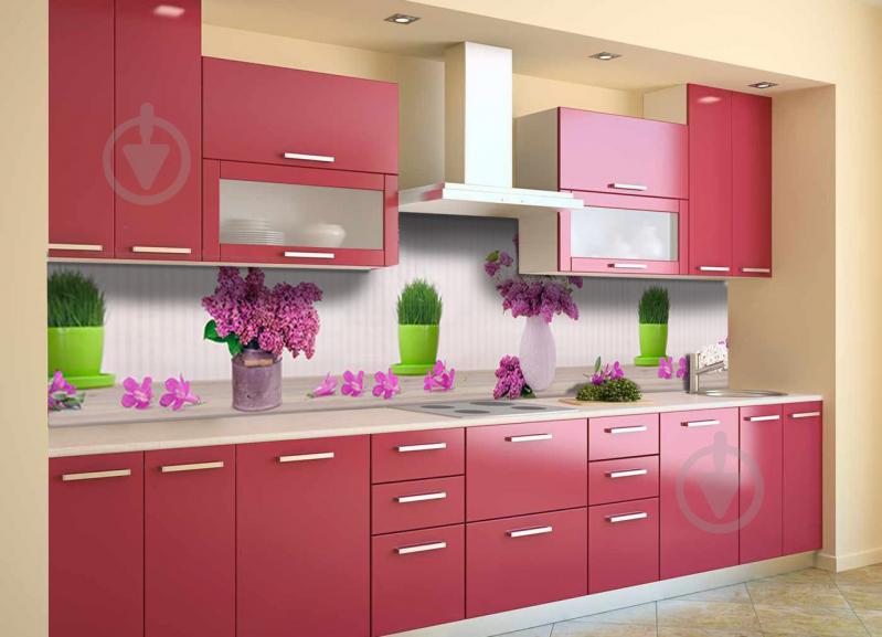 Скинали на кухню Zatarga «Трава и Сирень» 600х2500 мм виниловая 3Д наклейка кухонный фартук самоклеящаяся Z180827