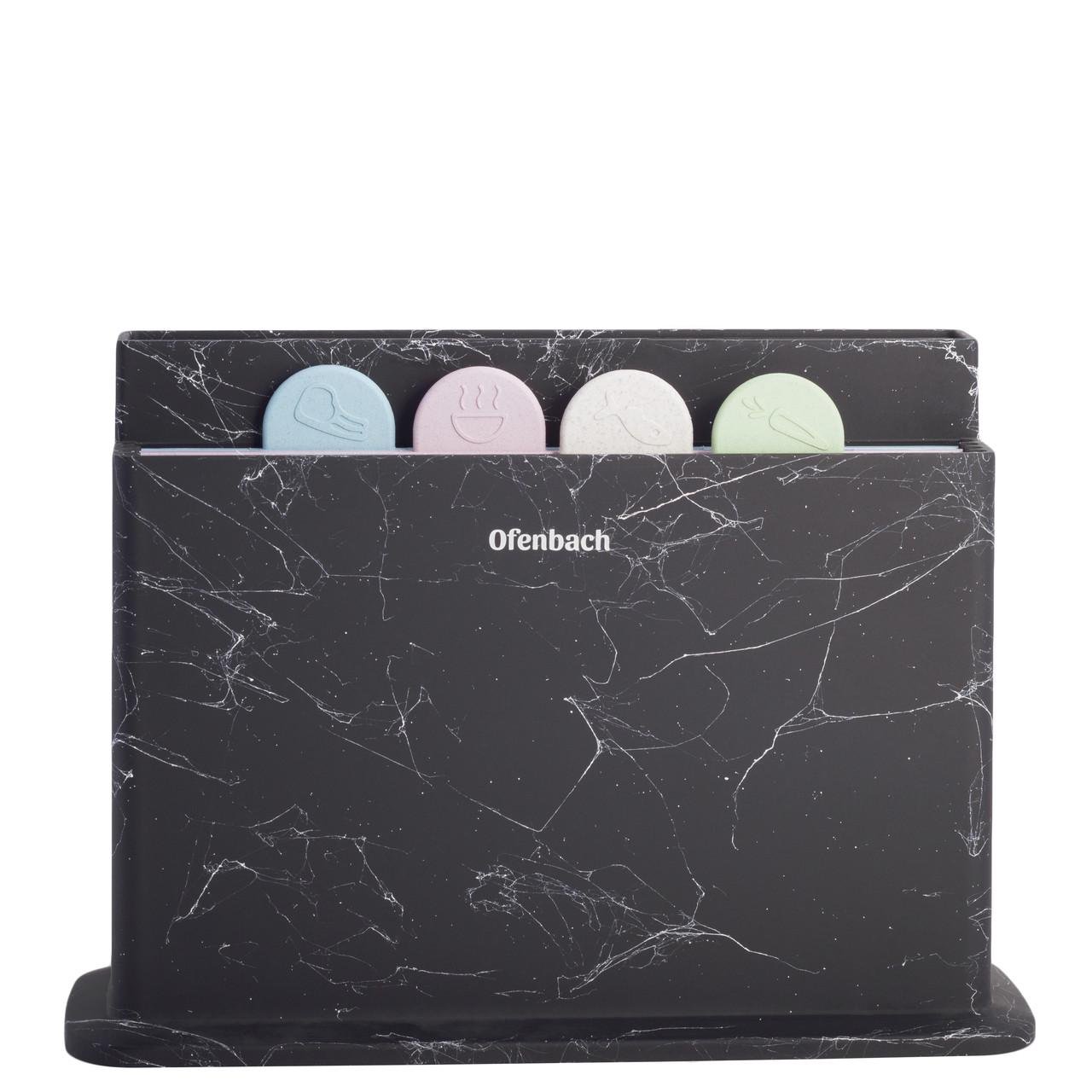 Набір із підставки для ножів та дощок для оброблення Ofenbach КМ-100200 із пластику 32,8х11,5х23,5 см Чорний мармур (150-84-100200)