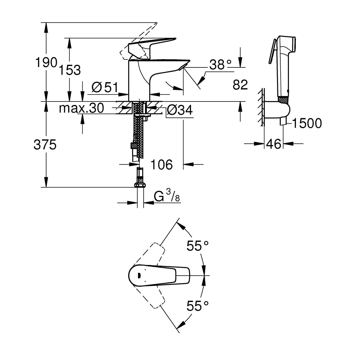 Смеситель для гигиенического душа Grohe QuickFix StartEdge CV030591 на умывальник Хром (159170) - фото 2