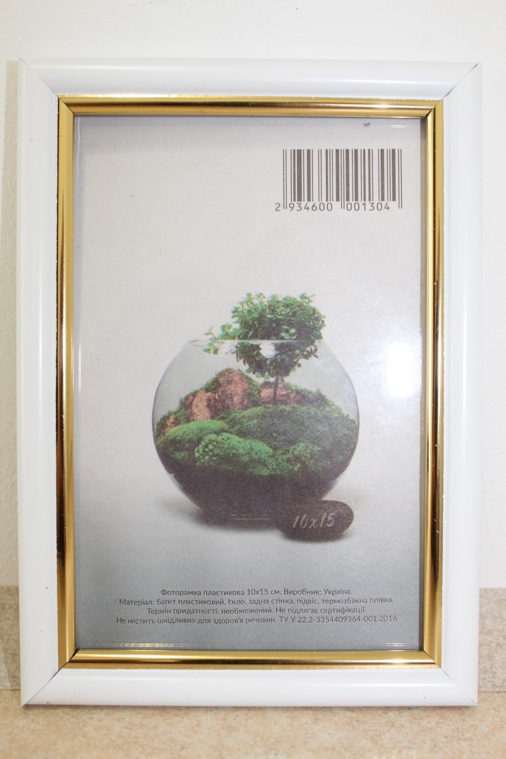 Фоторамка UAFRAME 1515-015-3 скло/картон 10х15 см Білий/Золотий (19068891)