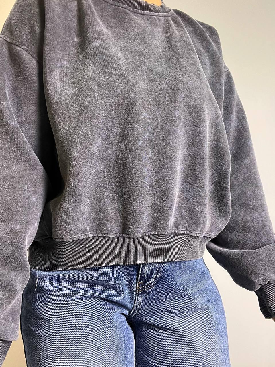 Свитшот женский JOY ONE 25177 свободный крой средняя длина вареный тай-дай OS Графитовый (3385) - фото 2