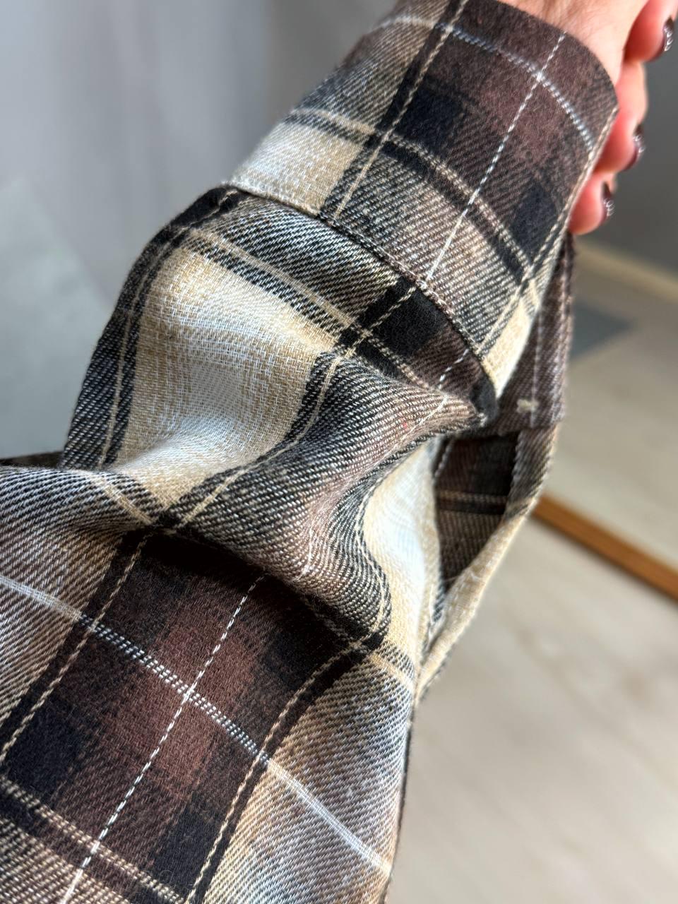 Сорочка жіноча Baoyu 225-1 в клітинку оверсайз фланель OS Темно-коричневий (4760) - фото 6 Сорочка жіноча Baoyu 225-1 в клітинку оверсайз фланель OS Темно-коричневий (4760) - фото 6