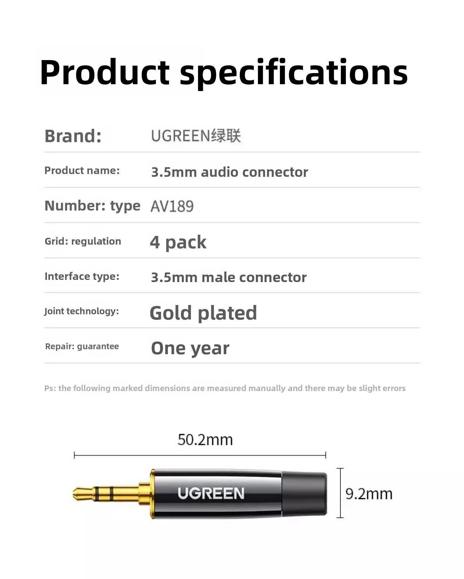 Конектор аудіо шт.екер Ugreen 3.5 мм 4 шт. Чорний (20762) - фото 10 Конектор аудіо шт.екер Ugreen 3.5 мм 4 шт. Чорний (20762) - фото 10