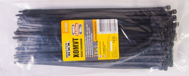 Хомут пластиковый MasterTool 4,8х250 мм 100 шт. Черный (20-1855)