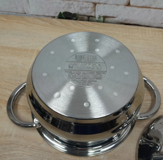 Каструля OMS з нержавіючої сталі з кришкою для газу і індукцїї 3,9 л (2027-3.9) - фото 4