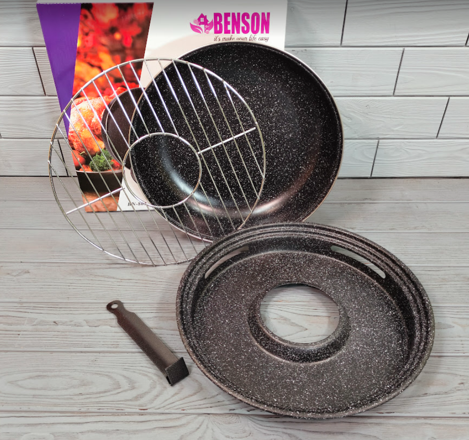 Сковорода гриль-газ Benson BN-803 33 см із мармуровим антипригарним покриттям