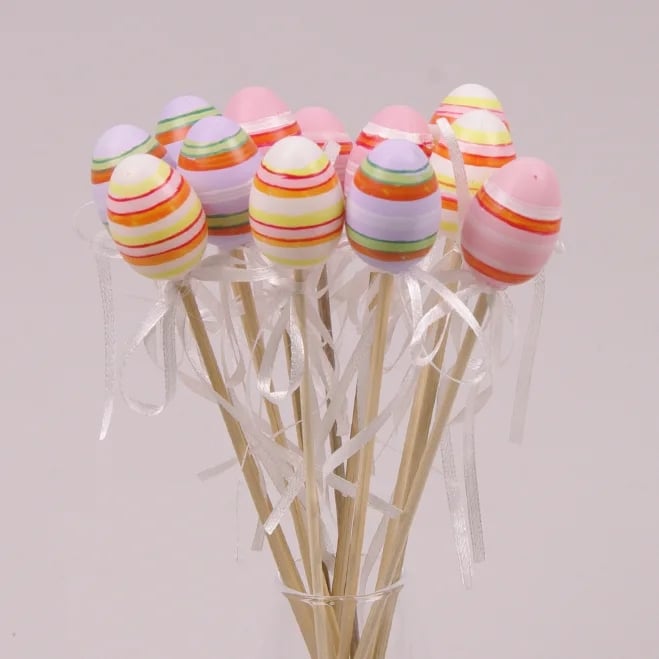 Декорация пасхальная на пике Flora Писанка микс 12 шт. (44068)