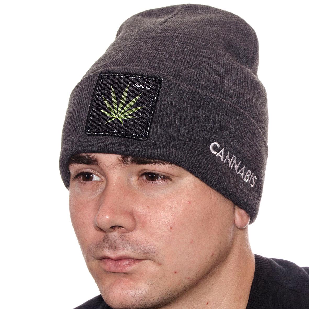 Шапка с шевроном Cannabis L21016 р. 57-58 Темно-серый