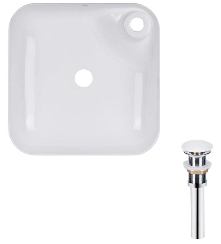 Раковина накладная квадратная Qtap Stork 430x430x125 мм с донным клапаном PU02 White (QT15112194WN47318)