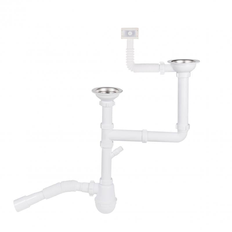 Сифон двойной для кухонной мойки Lidz WHI 60 05 M003 00 с отводом для стиральной машины (SD00042775)