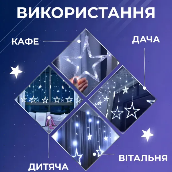 Гірлянда-штора Зірки та ялинки розмір 3х0,9 м 10 фігур Білий - фото 4
