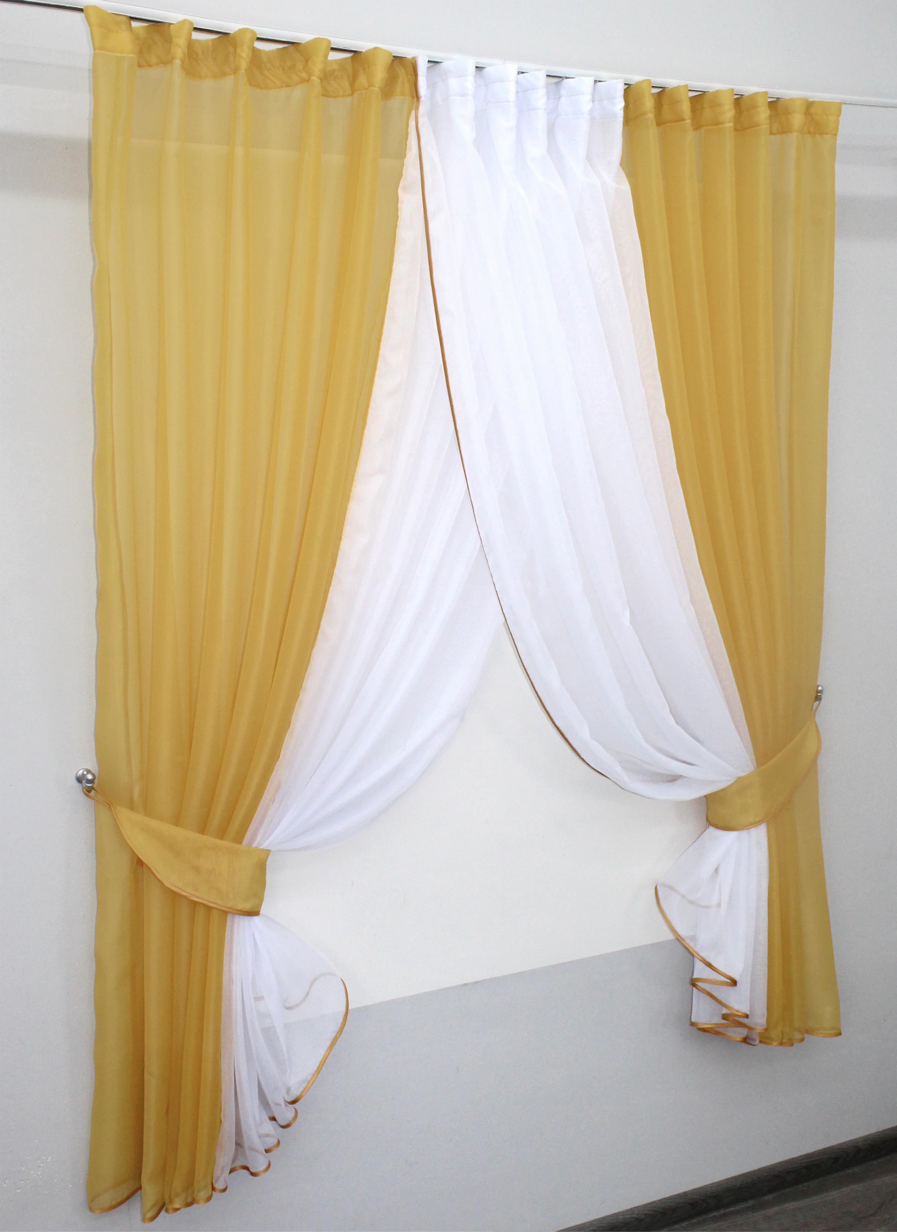 Шторы кухонные VR-Textil №096к с подвязками 400х170 см Золотистый с белым (52-0403) - фото 2 Шторы кухонные VR-Textil №096к с подвязками 400х170 см Золотистый с белым (52-0403) - фото 2