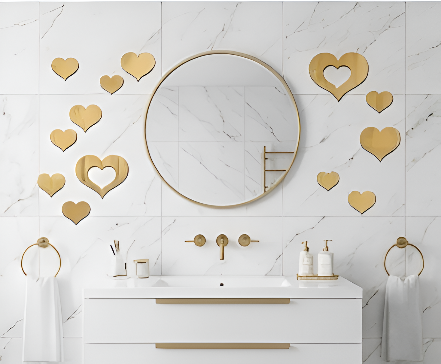 Комплект зеркального декора DFA Сердечки для стен и мебели 16 шт. Золотой (YA00099-G)
