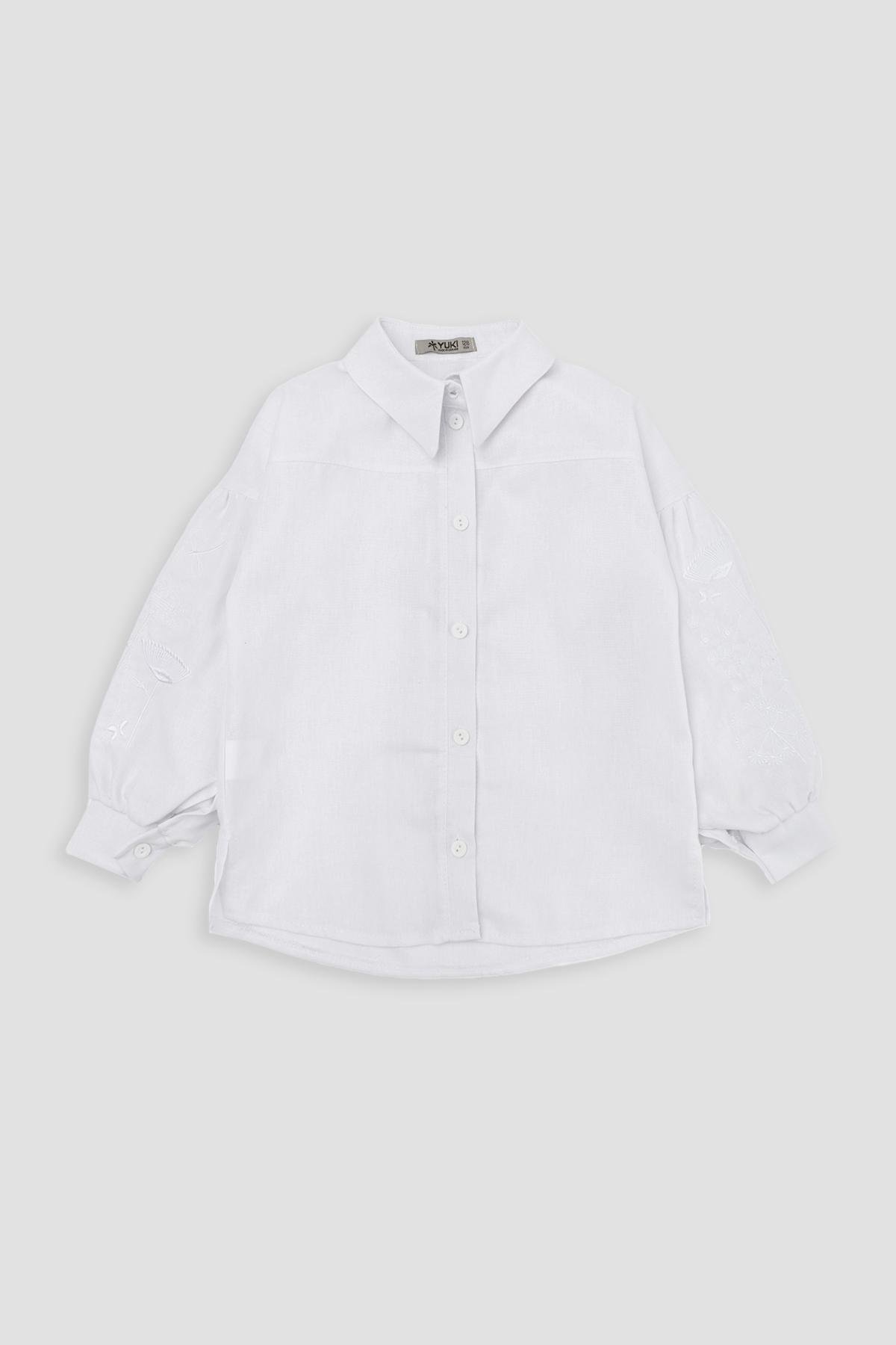 Рубашка с вышивкой ЦБ-00253495 для девочки 128 см Белый (SKT001002155)