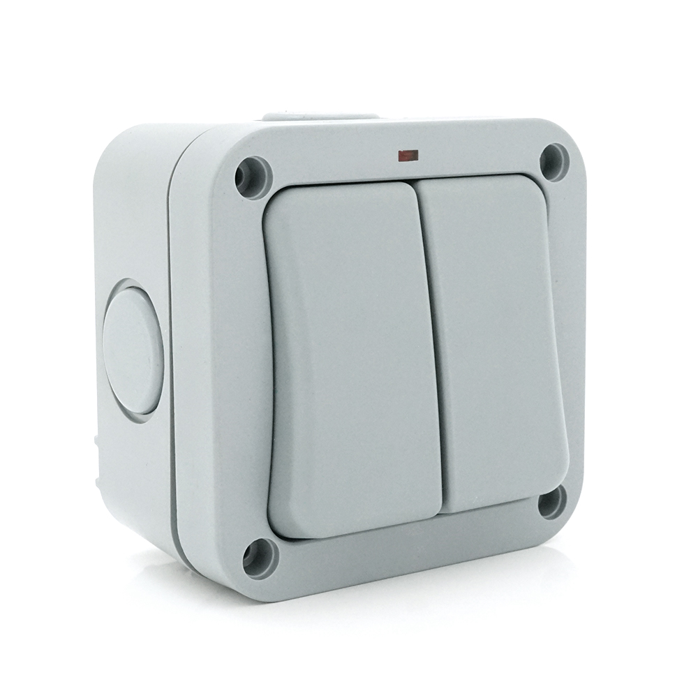 Вимикач зовнішнього монтажу подвійний VOLTRONIC IP66 вологозахищений 10A Білий (25624703)