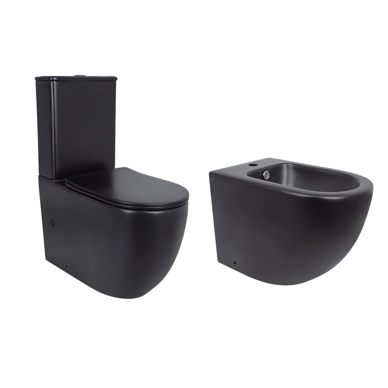 Унитаз напольный Robin Ultra Quiet QT13226083AMB 660x360x855 мм Black/биде напольный Robin QT13442141CMB 565x360x405 мм Black (2608671890)