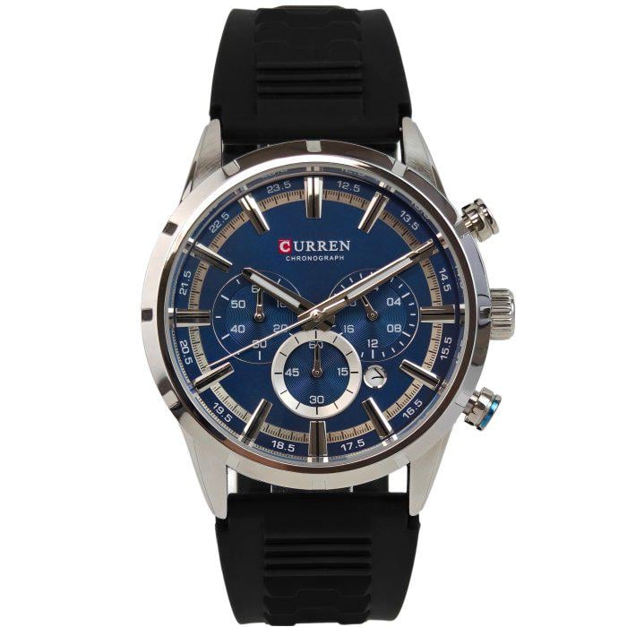 Часы мужские Curren Flag Rubber Strap 2 ремешка со стальным корпусом 46х13 мм Серебро (150-96-2223)
