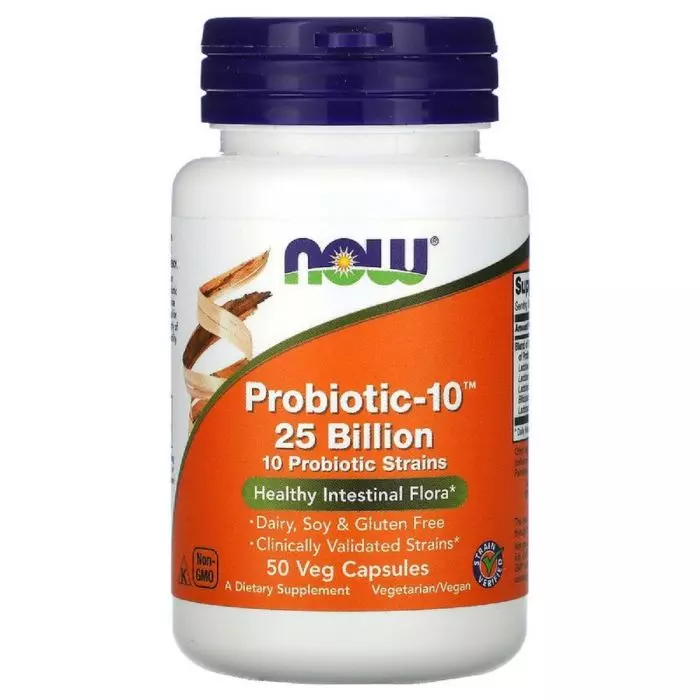 Пробиотики для пищеварения Now Foods Probiotic-10 25 Billion 50 вегетарианских капсул (NF2926)