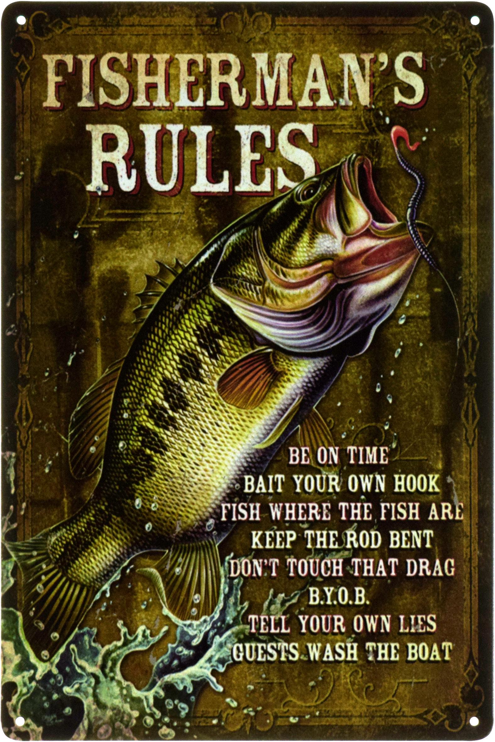 Металлическая табличка Правила Рыбака/Fisherman's Rules 20x30 см
