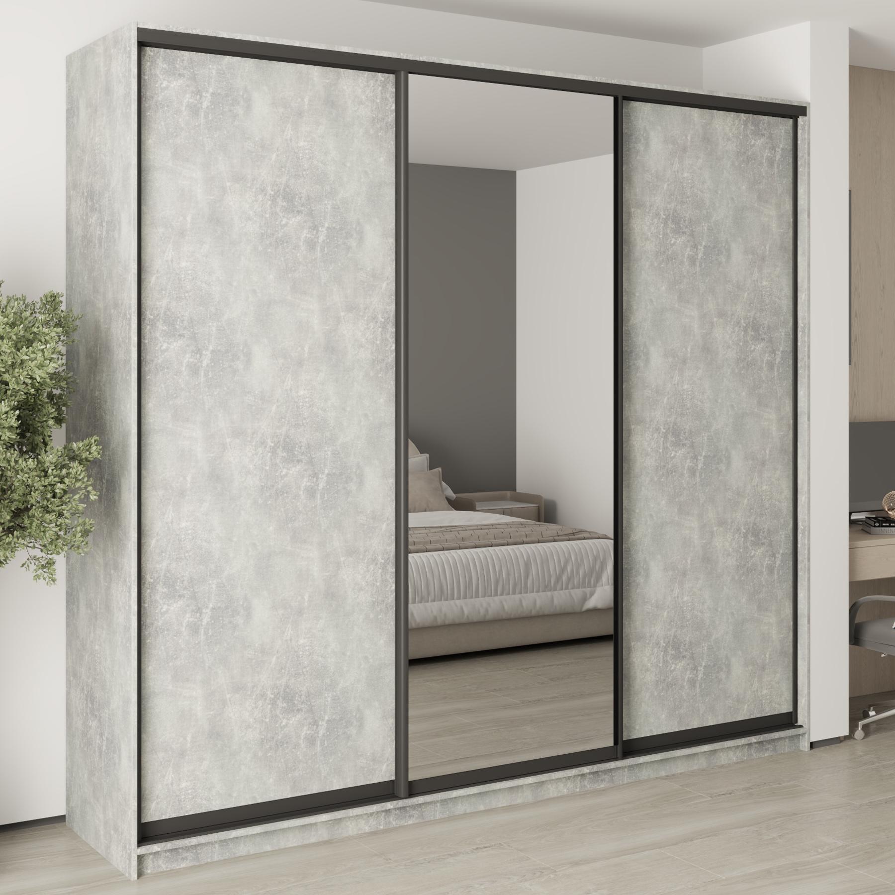 Шкаф-купе трехдверный MebelStar Комбо BG 2 ДСП/зеркало 260x45x240 см Бетон (MBS-9676)