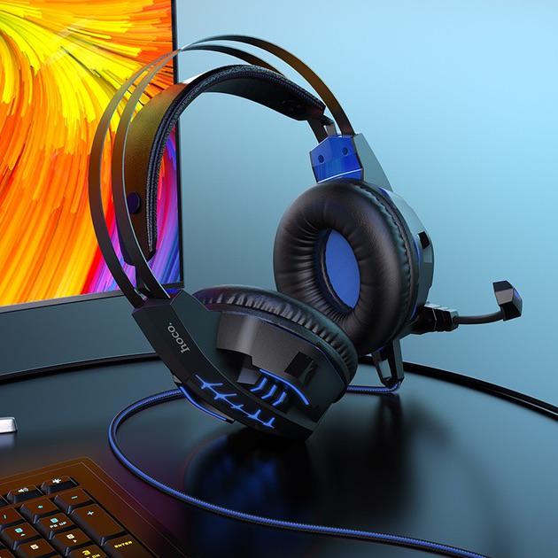 Наушники игровые Hoco Gaming Headset для ПК/PS Черно-голубой - фото 4