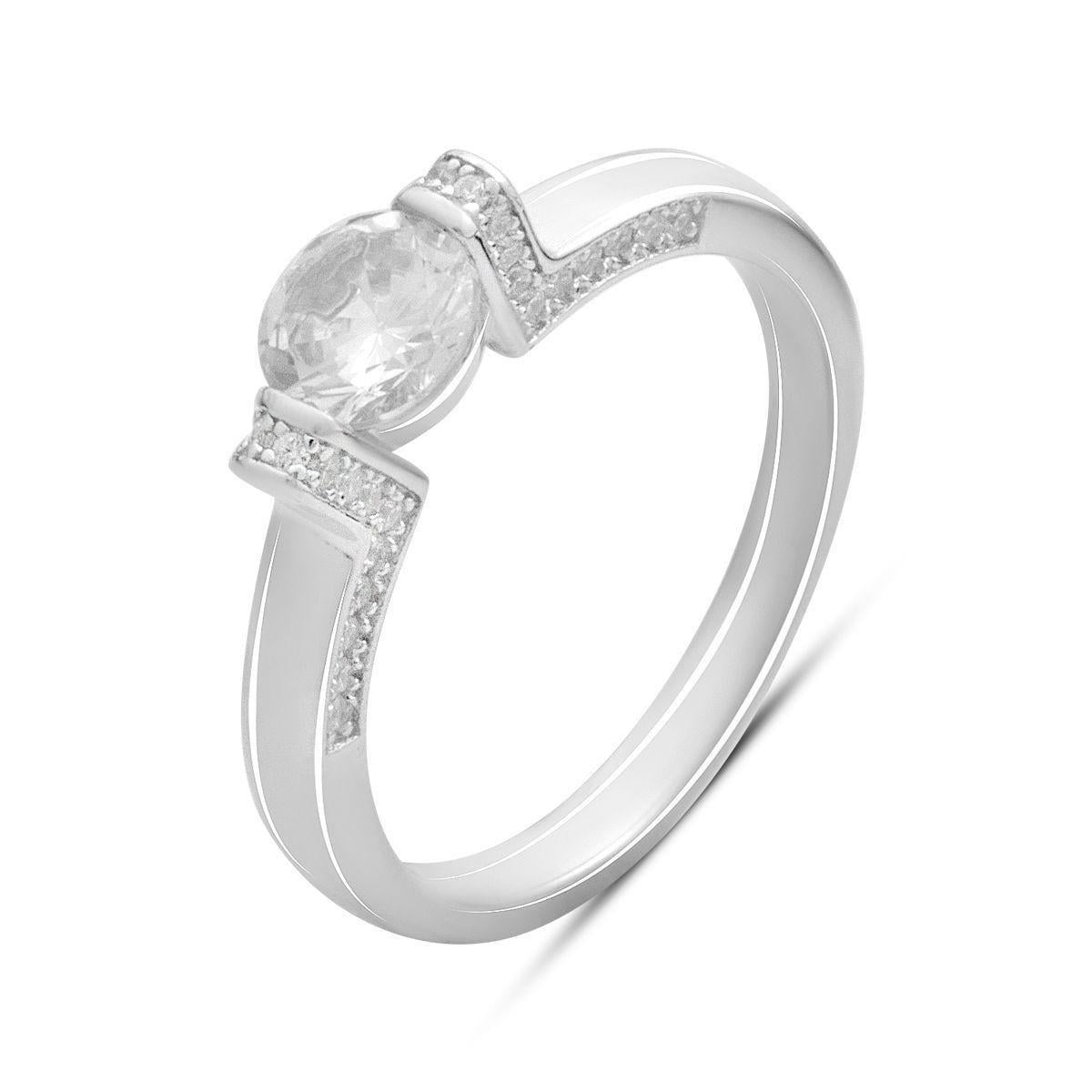 Кольцо серебряное с овальным фианитом и дорожкой мелких камней р. 18