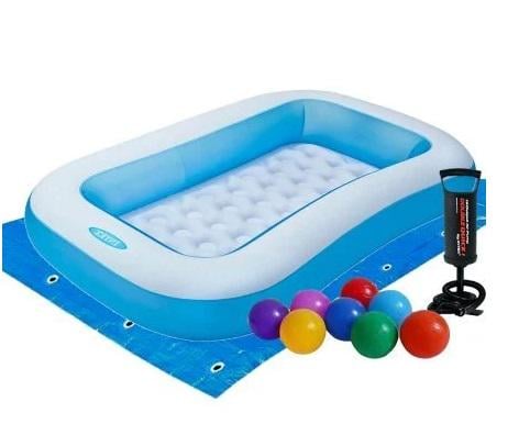 Басейн надувний дитячий Intex вініловий з насосом/підстилкою та кульками 166х100х28 см Синій (21-9-57403-2)