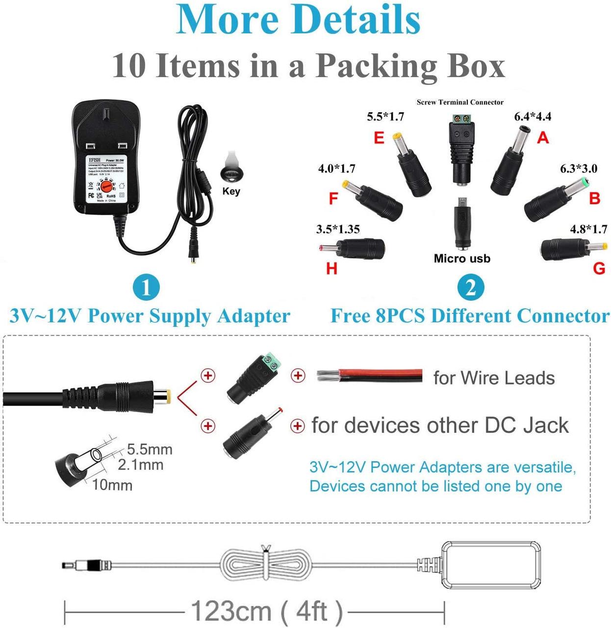 Блок питания Efish универсальный 3-12 В 30 Вт 8 штекеров - фото 2 Блок питания Efish универсальный 3-12 В 30 Вт 8 штекеров - фото 2
