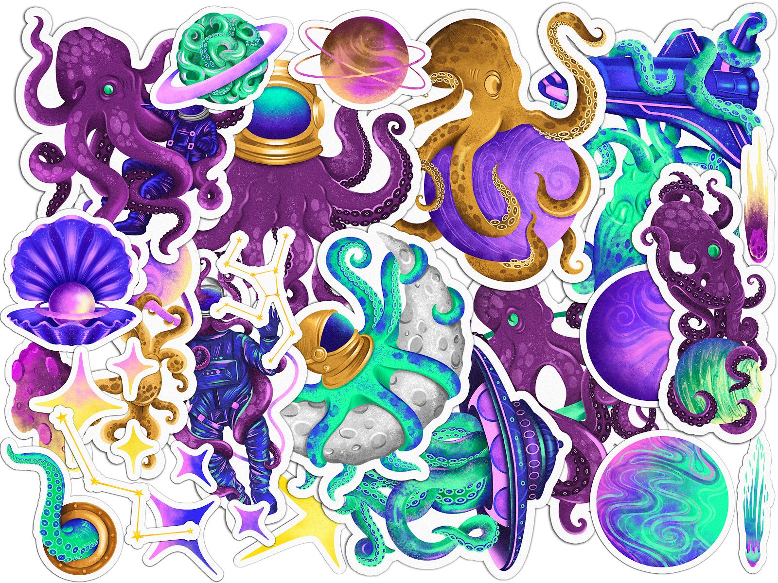 Набор стикеров Lex Altern Научно-фантастический осьминог виниловые 24 шт. - фото 2