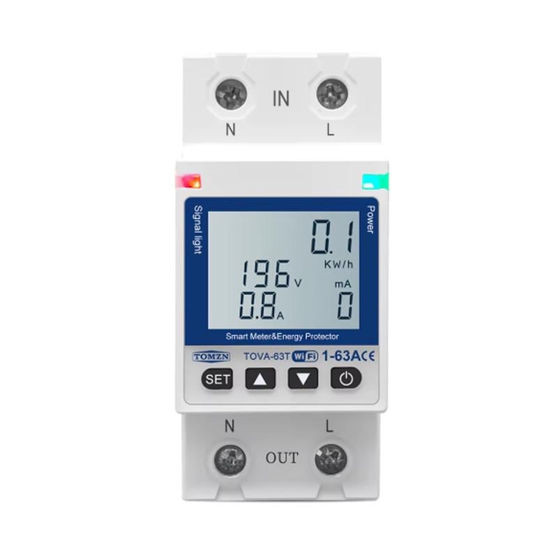 Реле умное WiFi TOMZN с полной защитой/счетчиками/таймером 1P+N 63A 230V Smart Life/Tuya (TOVA-63T)