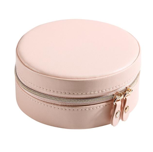 Шкатулка для украшений круглая с зеркальцем на молнии 11х5 см Пудровый (ШДД-19-3)