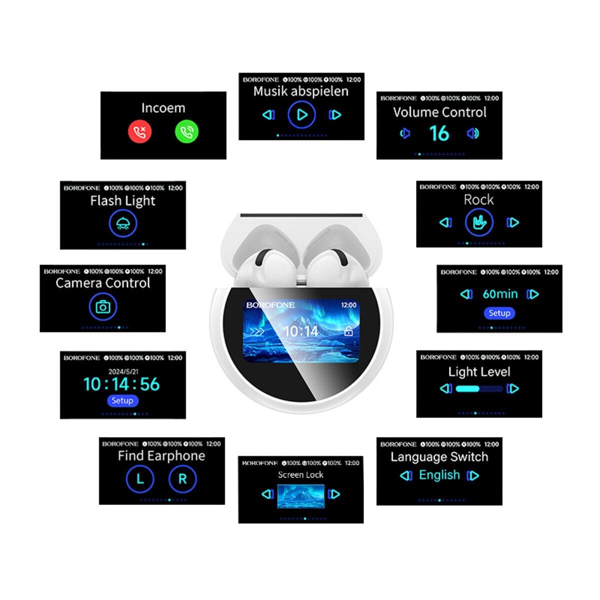 Навушники бездротові Borofone BW87 Mist true wireless BT5.4 Headset with Touch Screen 300 mAh White (6941991119491) - фото 7 Навушники бездротові Borofone BW87 Mist true wireless BT5.4 Headset with Touch Screen 300 mAh White (6941991119491) - фото 7