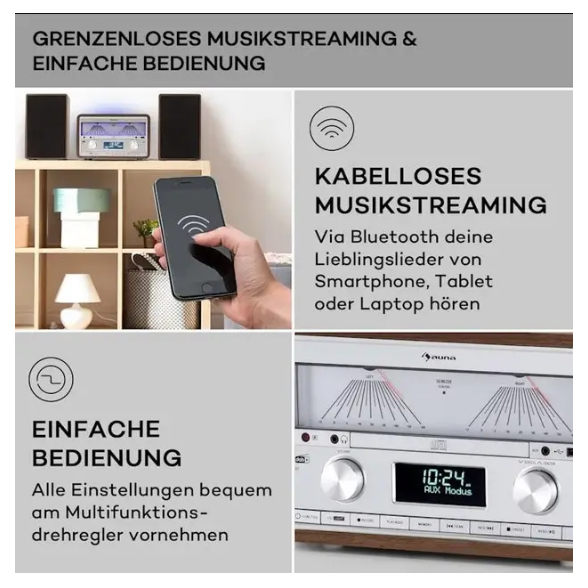 Стереосистема/музыкальный центр Auna Elton DAB для дома 50 Вт 20 станций (10041319) - фото 3 Стереосистема/музыкальный центр Auna Elton DAB для дома 50 Вт 20 станций (10041319) - фото 3