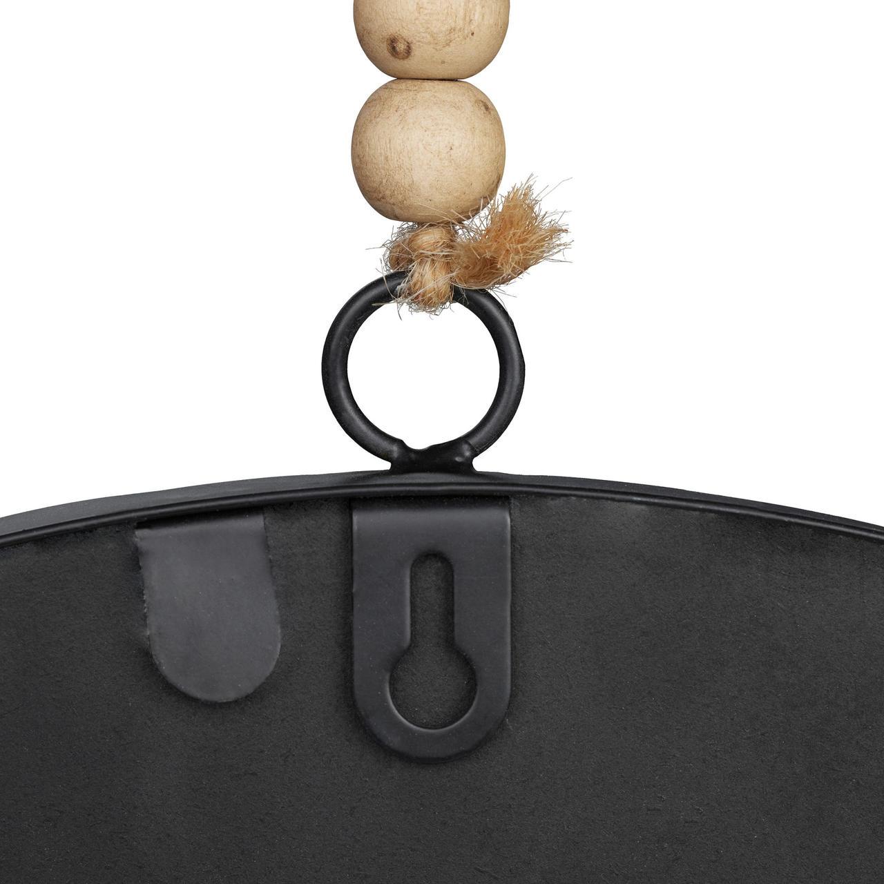 Зеркало круглое настенное Relaxdays для ванной и прихожей с веревкой и деревянными бусинами 40 см Черный - фото 4