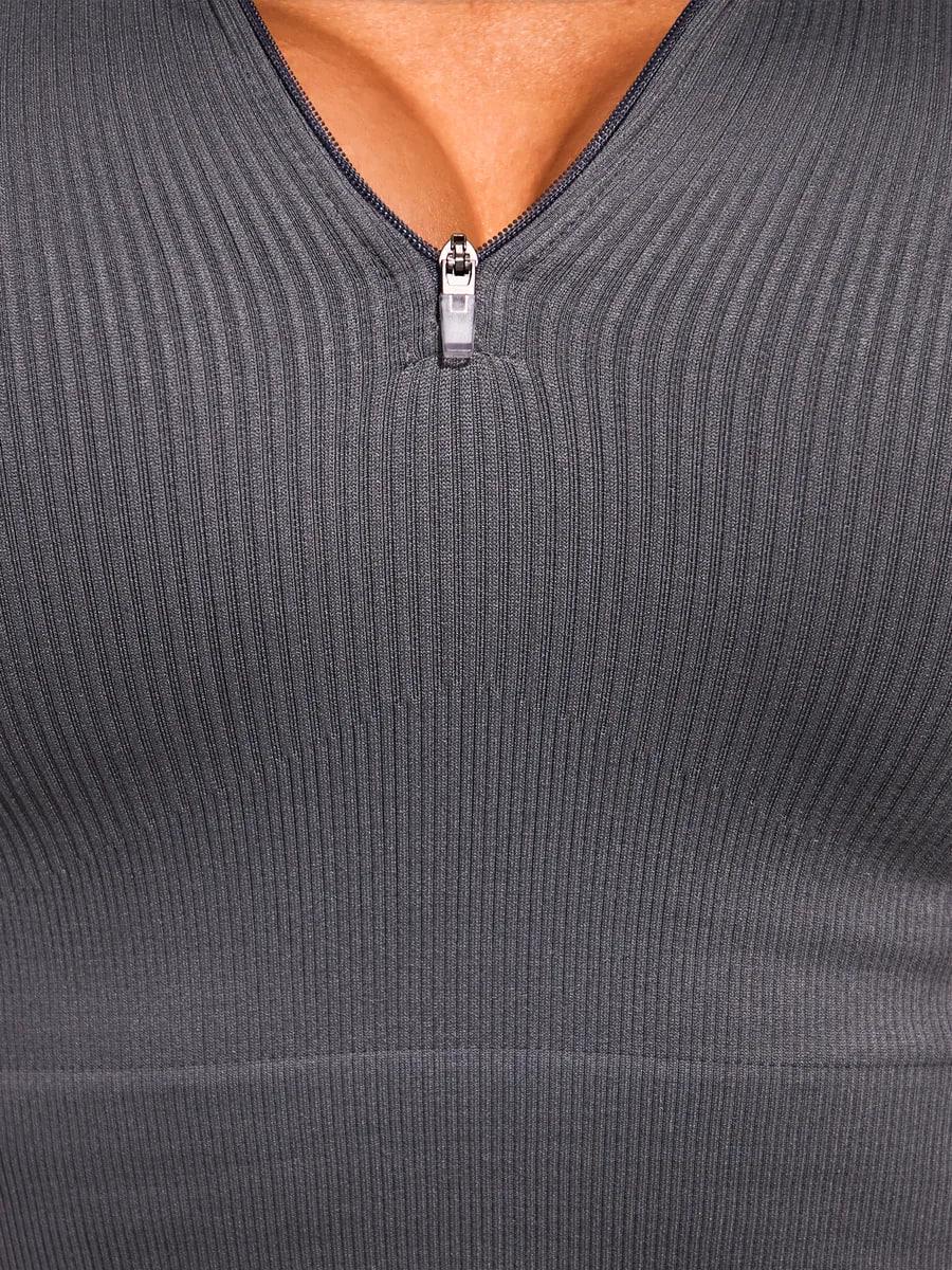 Рашгард жіночий спортивний з довгим рукавом на блискавці в рубчик для тренувань та фітнесу L Сірий (70067L) - фото 6