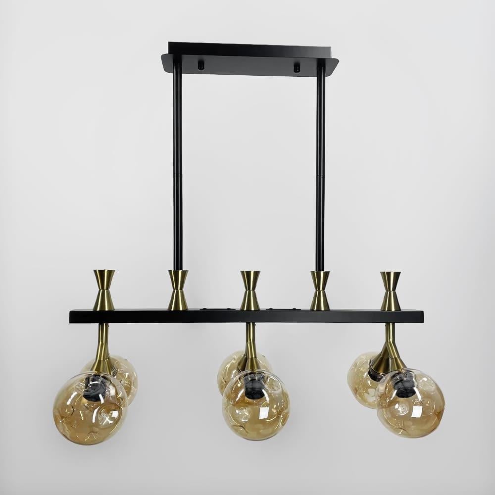 Люстра стильная в удлиненном на 6 янтарных плафонов Черный (ZL 1557/6 E27 glass) Люстра стильная в удлиненном на 6 янтарных плафонов Черный (ZL 1557/6 E27 glass)