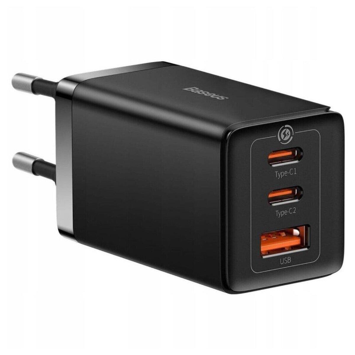 Зарядное устройство BASEUS GaN5 Pro Fast Charger 2xType-C 1xUSB 65W EU Black with Type-C to Type-C cable 100W(20V/5A) 1m Black (CCGP120201)
