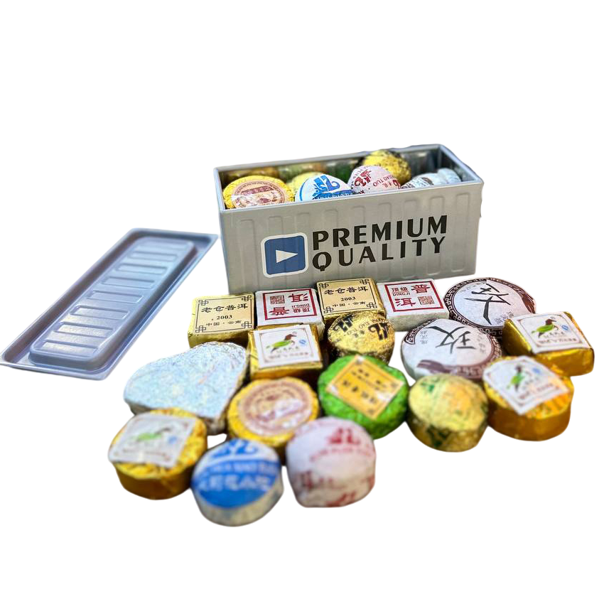 Подарунковий набір Контейнер Шу та Шен Пуерів в металевій коробці 17 шт. 12 видів (60011)