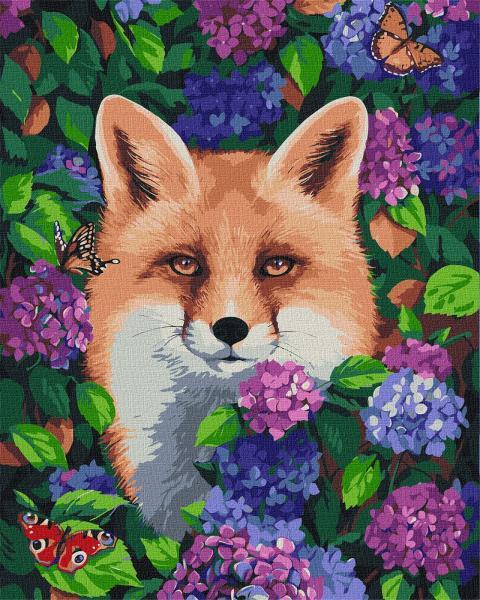 Картина за номерами Ідейка Лиса у гортензії 40х50 см у термопакеті (КНО4349-mt)